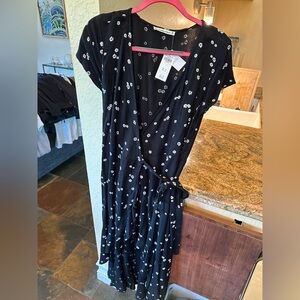 Abercrombie and Fitch Black Floral Wrap Dress - Medium